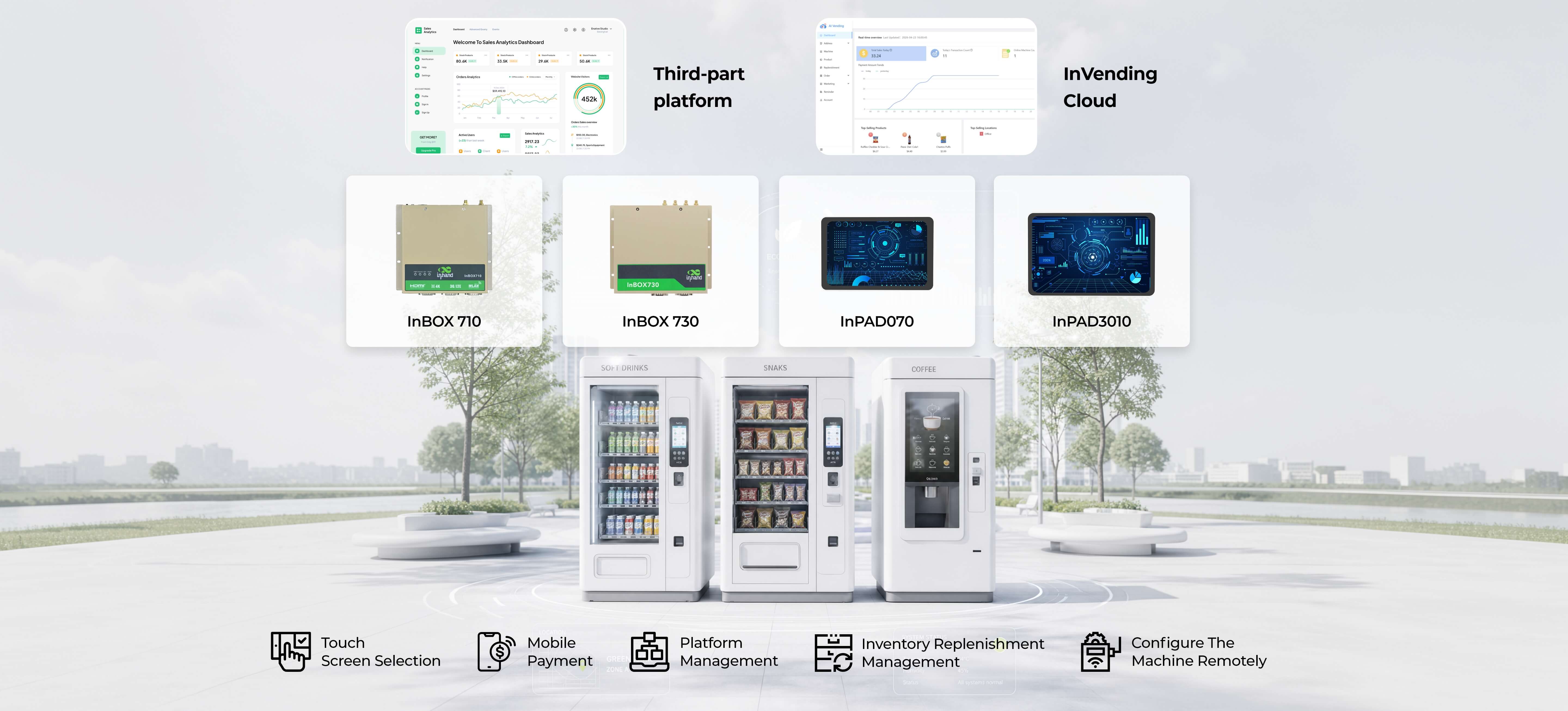 Smart vending system diagram showing intelligent vending terminals connected to the cloud platform.