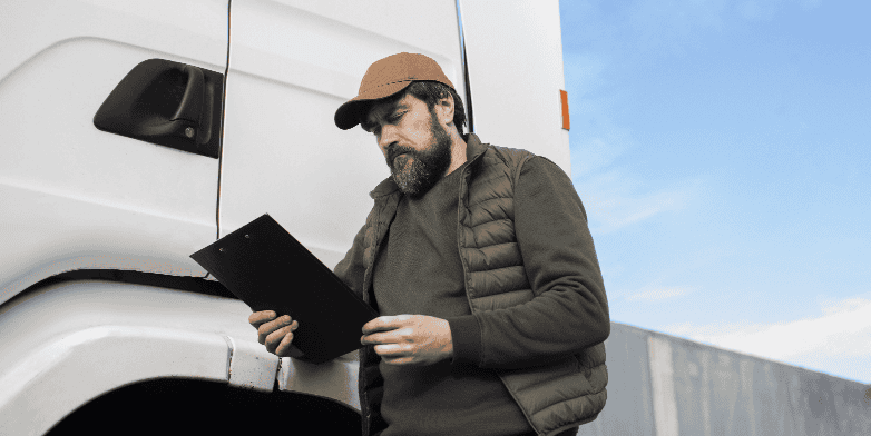 El gerente revisa las operaciones de los camiones con el sistema de seguridad de flotas ADAS InVision para el análisis del registro de incidentes.