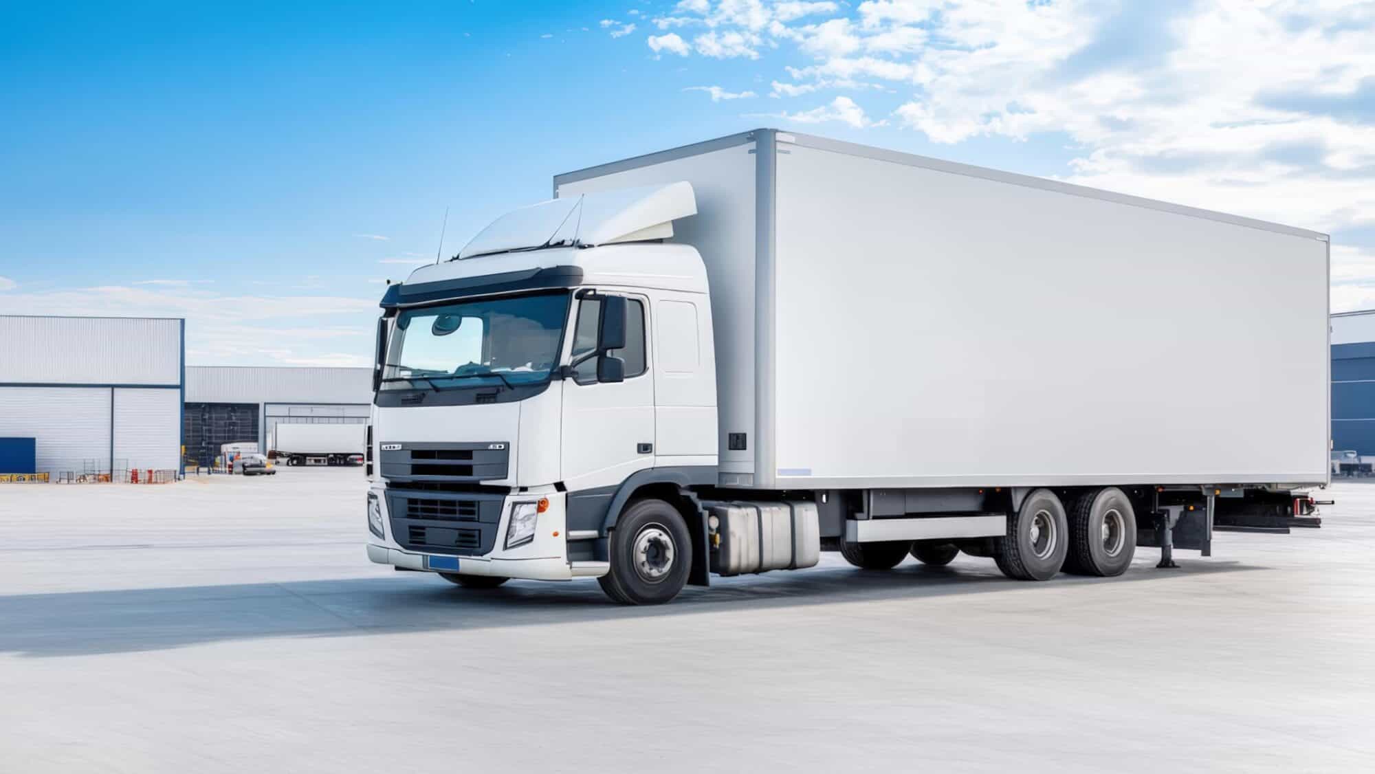 White delivery truck outside modern logistics facility highlighting fleet monitoring tech