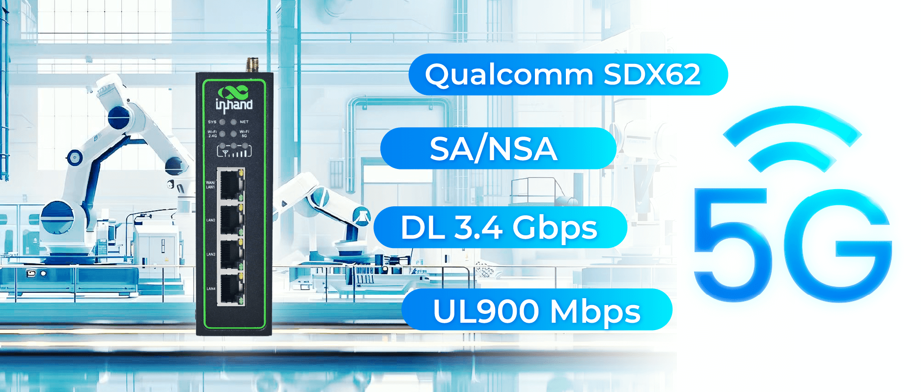 Gerçek bir endüstriyel ortamda kullanılan IR624 endüstriyel yönlendirici, zorlu koşullar için yüksek hızlı 5G bağlantısı sağlıyor.