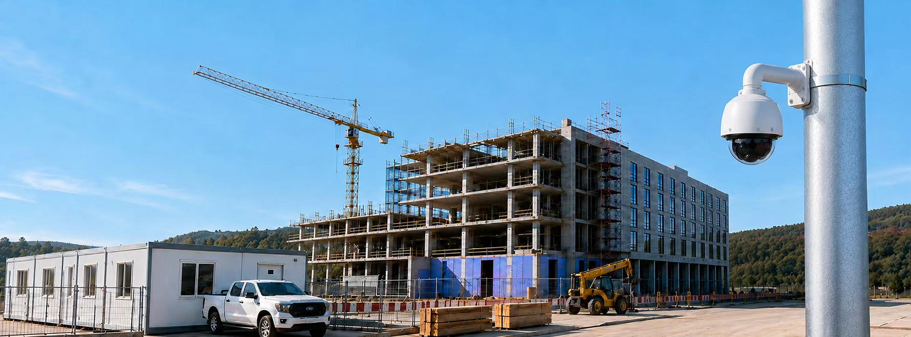 Construction-Site Security Surveillance — Site-Office & Pole Camera Networking
